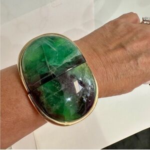 Nina Ricci Gold-Tone Cuff with natural Green Stone